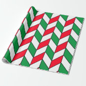 Modern Red Green Kerstmis Herringbone Chevron Cadeaupapier (Uitgerold)