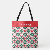 Modern Red Green Kerstmis Holly Pattern - Aangepas Tote Bag (Voorkant)