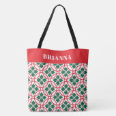 Modern Red Green Kerstmis Holly Pattern - Aangepas Tote Bag (Achterkant)
