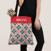 Modern Red Green Kerstmis Holly Pattern - Aangepas Tote Bag (Dichtbij)