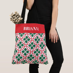 Modern Red Green Kerstmis Holly Pattern - Aangepas Tote Bag