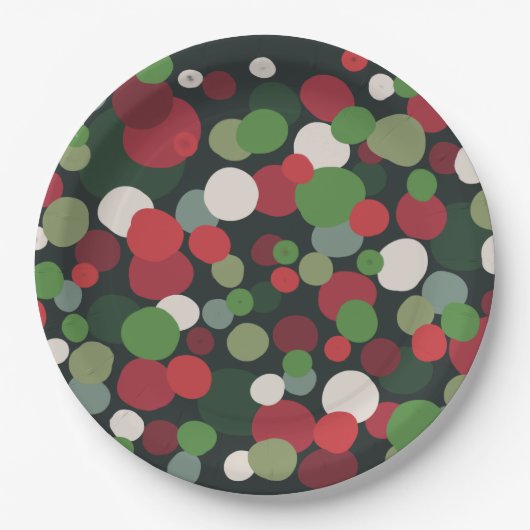 Modern Red Green Kerstpoka Dot Papieren Bordje (Voorkant)