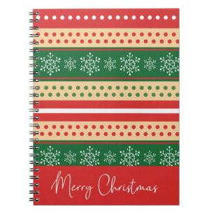 Modern Red Green Merry kerstsnowflakes Stippen Notitieboek