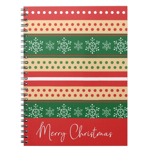 Modern Red Green Merry kerstsnowflakes Stippen Notitieboek (Voorkant)