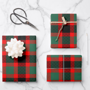 Modern Red Green Pset Tartan Patroon Inpakpapier Vel