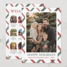 Modern Red Green Stripes Christmas Family Photo