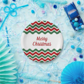 Modern Red Green Stripes Kerstmis Papieren Bordje (Feest)