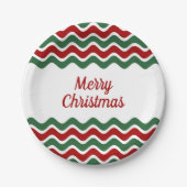 Modern Red Green Stripes Kerstmis Papieren Bordje (Voorkant)