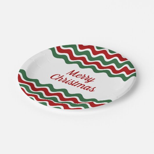 Modern Red Green Stripes Kerstmis Papieren Bordje (Gekanteld)