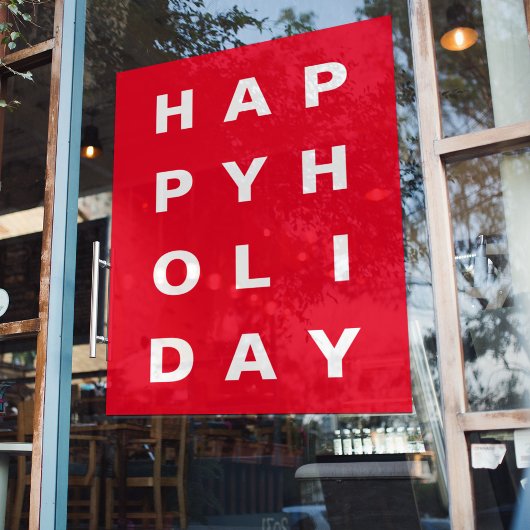 Modern Red Happy Holiday Window Cling Raamsticker