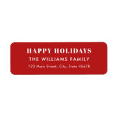 Modern Red Happy Holidays Return Address Etiket (Voorkant)