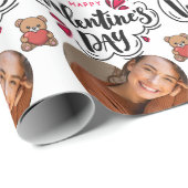 Modern Red Happy Valentines Day one Heart Photo Cadeaupapier (Rol Hoek)