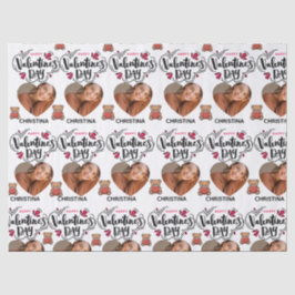 Modern Red Happy Valentines Day one Heart Photo Tissuepapier