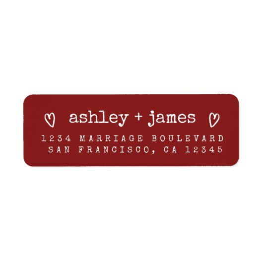 Modern Red Heart Couple Return Address Etiket (Voorkant)