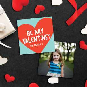 Modern Red Heart Valentijnse Classroom-fotokaart Notitiekaartje