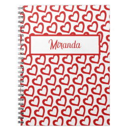 Modern Red Heart Valentines Custom Name Notitieboek