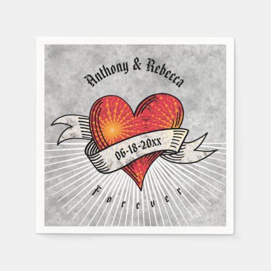 Modern Red Heart Voeg namen en datum toe Servetten (Voorkant)