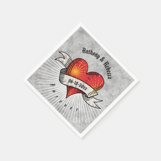 Modern Red Heart Voeg namen en datum toe Servetten (Hoek)