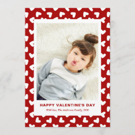 Modern Red Hearts Pattern One Photo Valentines Day Feestdagenkaart