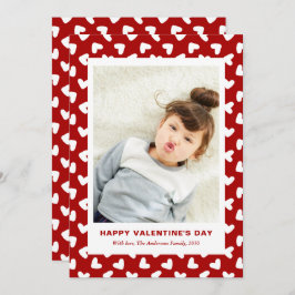Modern Red Hearts Pattern One Photo Valentines Day Feestdagenkaart