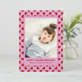 Modern Red Hearts Pattern One Photo Valentines Day Feestdagenkaart (Staand voorkant)