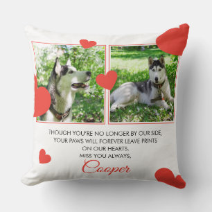 Modern Red Hearts Pet Memorial Twee foto's Kussen