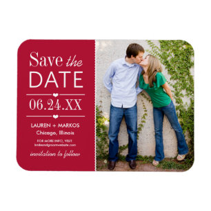 Modern Red Hearts Wedding Photo Save the Date Magneet