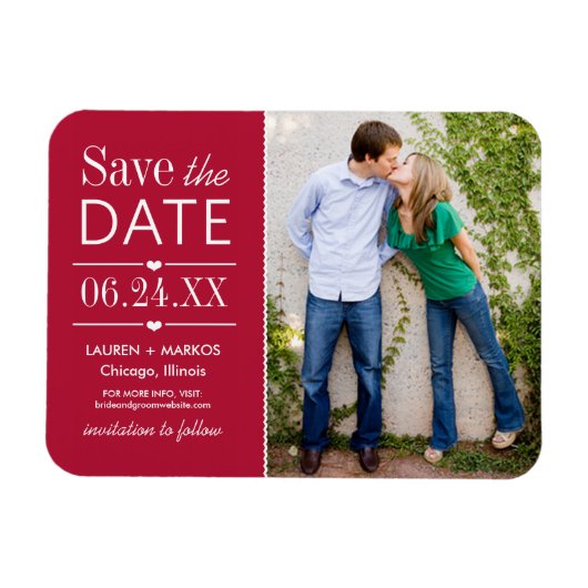 Modern Red Hearts Wedding Photo Save the Date Magneet (Horizontaal)