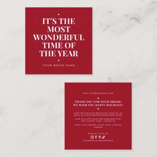 Modern red holiday business thank you  vierkante visitekaartje (Voorkant / Achterkant)
