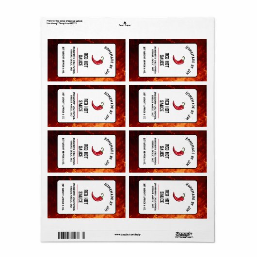 Modern Red Hot Chili Sauce Pepper Label (Full Sheet)