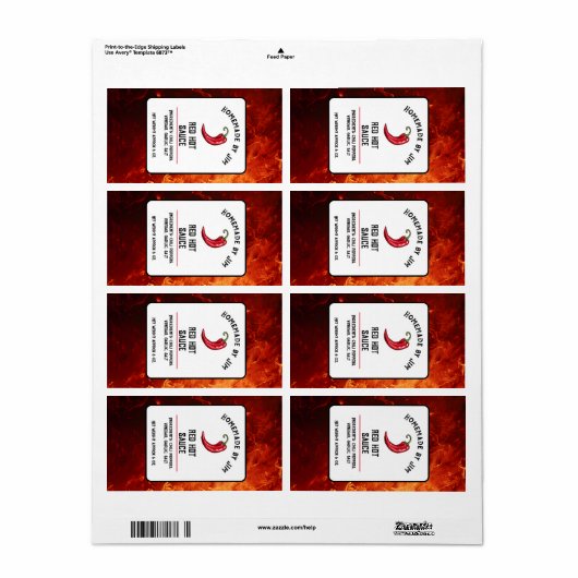 Modern Red Hot Chili Sauce Pepper Label (Full Sheet)