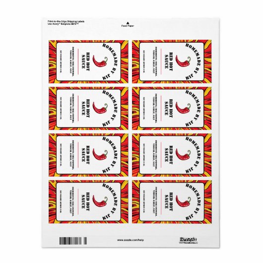 Modern Red Hot Chili Sauce Pepper Label (Full Sheet)
