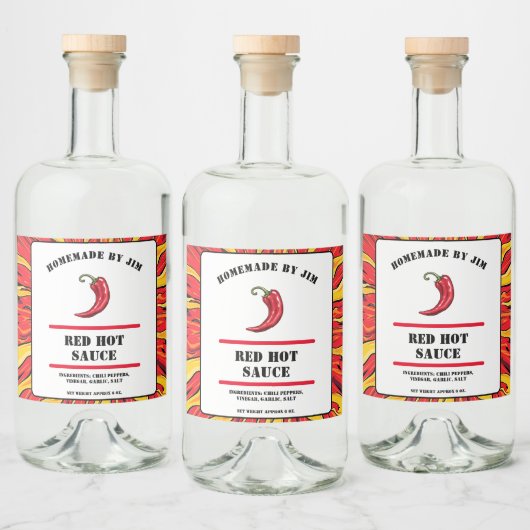Modern Red Hot Chili Sauce Pepper Label Likeurfles Etiket (Flessen)