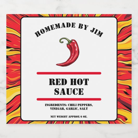 Modern Red Hot Chili Sauce Pepper Label Likeurfles Etiket (Enkel label)