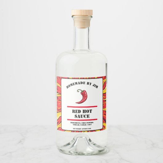 Modern Red Hot Chili Sauce Pepper Label Likeurfles Etiket (Voorkant)