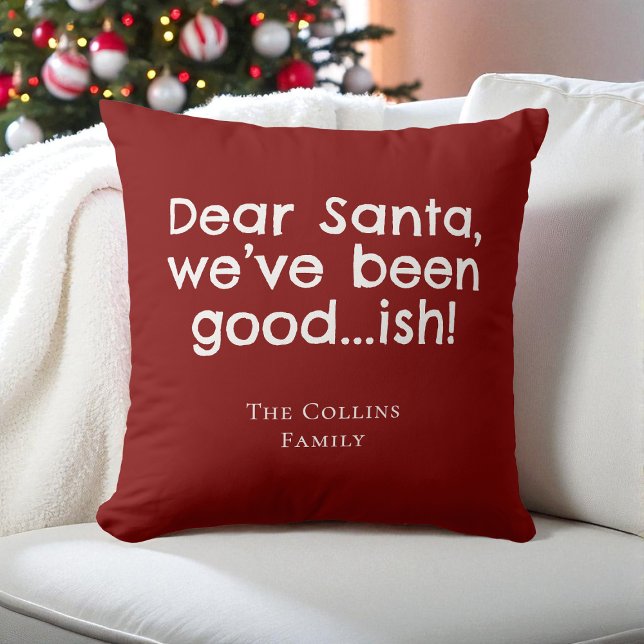 Modern Red Humor Santa Personalized Fun Christmas Kussen (Modern Red Humor Santa Personalized Fun Christmas Throw Pillow)