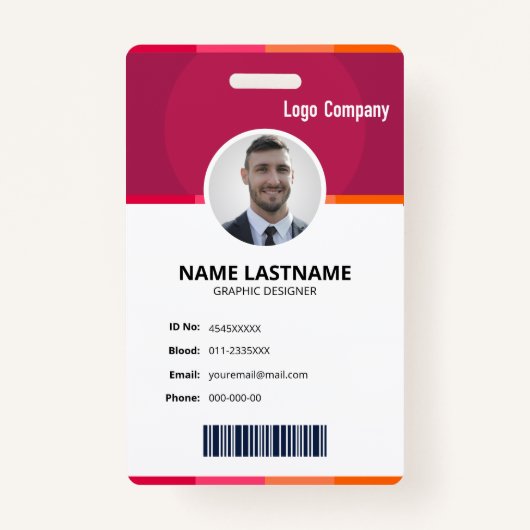 Modern Red ID Identification Card Photo Badge (Voorkant)