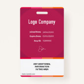 Modern Red ID Identification Card Photo Badge (Achterkant)