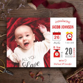 Modern Red Infographic Photo Birth Announcement Aankondiging