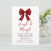 Modern Red Jingle Mingle Christmas Party Glam Bow Kaart (Staand voorkant)