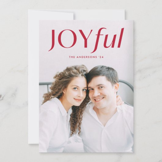 Modern Red Joyful Foto Feestdagenkaart (Voorkant)