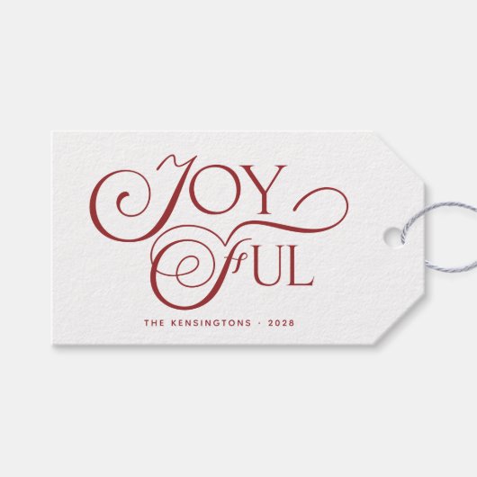 Modern Red Joyful Holiday Kerstmis Cadeaulabel (Voorkant (Horizontaal))