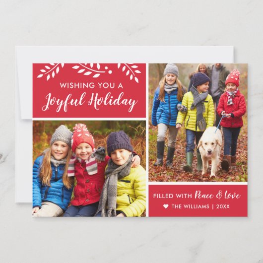 Modern Red Joyful Holiday Photo Collage Feestdagenkaart (Voorkant)