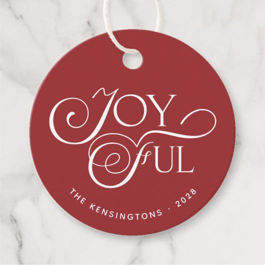 Modern Red Joyful Kerstfeestdag Foto Bedankjes Labels (Voorkant)