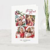 Modern Red JOYFUL Red Berry Greenery Foto Feestdagen Kaart (Voorkant)