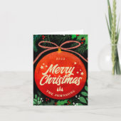 Modern Red Kerstbal Ornament Botanical Feestdagen Kaart (Voorkant)