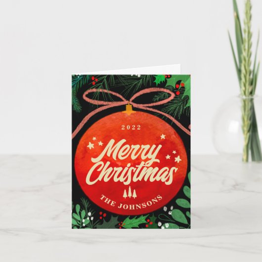 Modern Red Kerstbal Ornament Botanical Feestdagen Kaart (Voorkant)