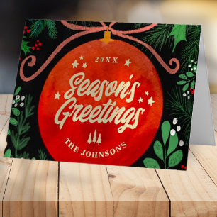 Modern Red Kerstbal Ornament Botanical Feestdagen Kaart