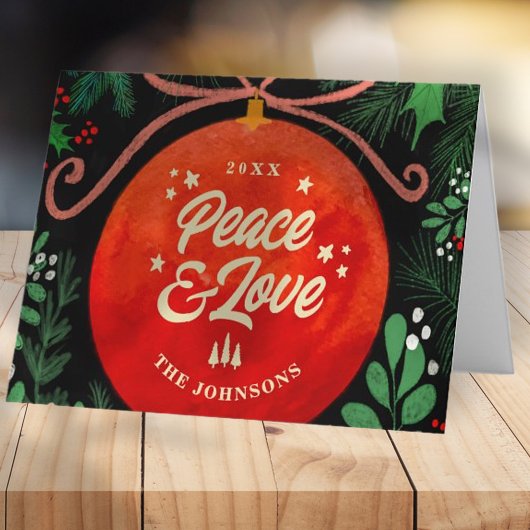 Modern Red Kerstbal Ornament Botanical Feestdagen Kaart