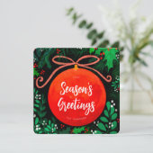 Modern Red Kerstbal Ornament Botanical Feestdagenkaart (Staand voorkant)